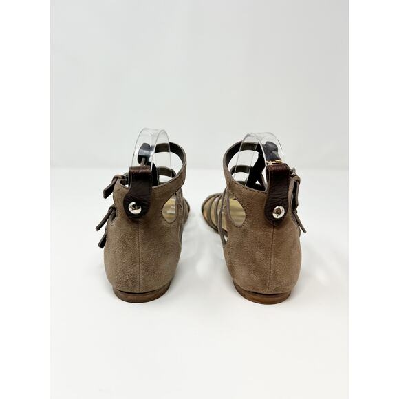 Giuseppe Zanotti Short Ankle Strappy Gladiator Flat Cage Sandals Taupe Tan EU 37 - Picture 4 of 10